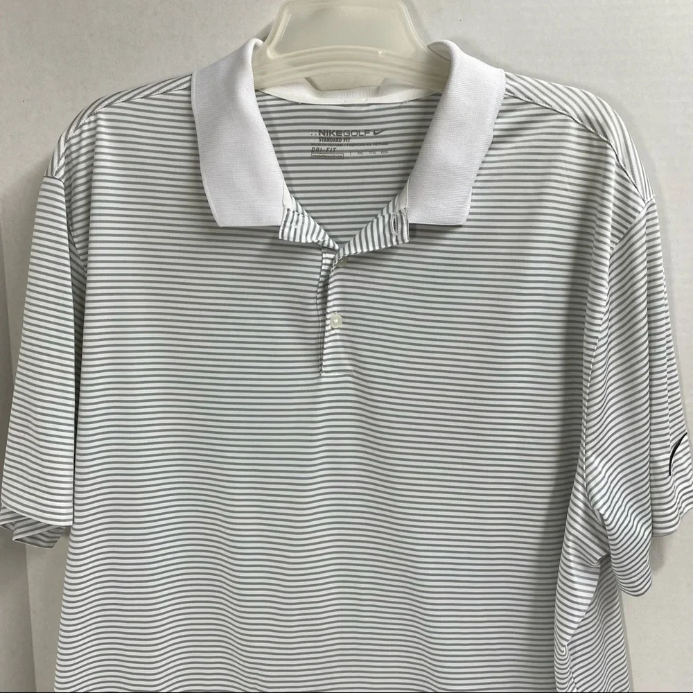 Nike Golf Standard Fit Dri-fit gray white striped white collar Size XXL Active